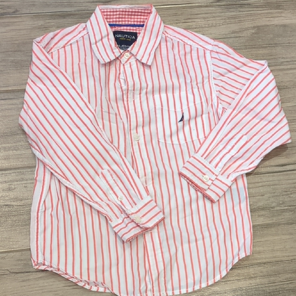 Nautica Kids Salmon and White Striped Button-Down Shirt